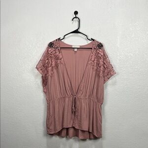 Forever 21 Women’s Mauve Lace Cardigan front tie Short Sleeve Blush Pink Sz 3X